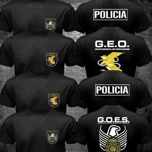 Spain National Special Forces SWAT GEO GOES Logo Espana Policia Men T Shirt Short Casual 100% COTTON O-Neck Shirts