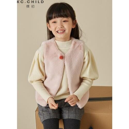 KC.Child Girls Fur Vest Babys Kids Rabbit Fur Jacket Toddler Pink Coat for Winter Warm Soft Sweet Style Children Clothes Age2-12