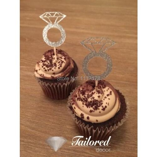 Diamond Rings Engagement Ring Wedding Ring Silver Glitter Cupcake Toppers Food Picks Wedding Bridal Engagement Party Birthday