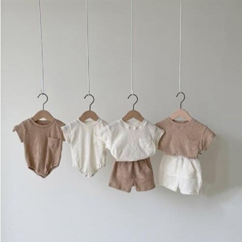 Baby Boys Clothes T-Shirt Ribbed Summer Newborn Baby Top And Shorts Overalls Baby Clothing Set Infant Romper Cotton Girl Sunsuit