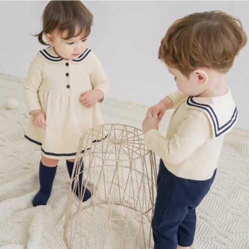 Sister Brother Toddler Clothing Baby Girl Cotton Dress Infant Boy Long Sleeves Jumpsuit Matching Clothes Spanish Kid Baby Outfit