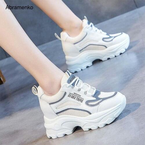 Womens Shoes Height Increasing Ladies Mesh Breathable Lace Up Female Sneakers Platform Spring Woman Footwear Casual Size 35-40