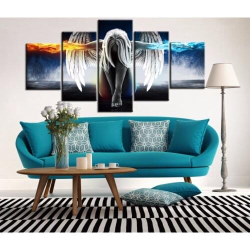 Ice and fire angle wings Anime demons Painting 5 pieces poster print on canvas we can Photoshop Picture and print it to Canvas