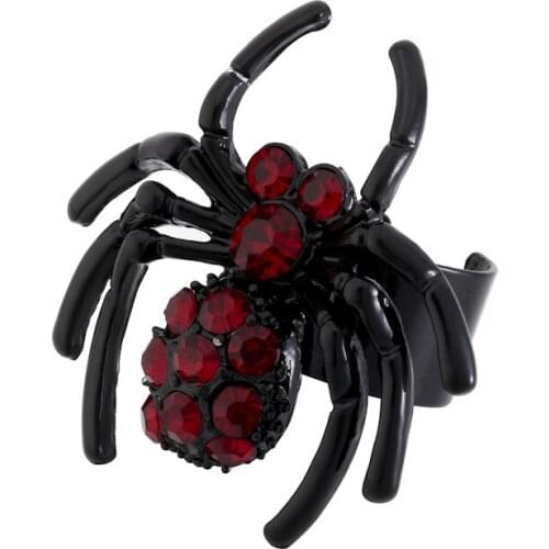 Lost Lady Hot Sale Creative Jewelry Personality Diamond Black Spider Open Ring Ins Fashion Popular Punk Ring Jewelry Wholesale