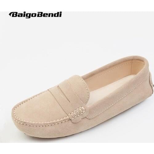 Size 33 34 Small Size Cow Suede Leather Woman Loafers Casual Slip On Driving Car Shoes Ladies Light Weight Boat Shoes