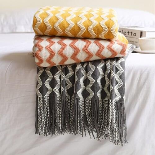 130X170cm Fashionable Knitted Wave Grain Sofa Throw Modern style Couch Blanket Soft Bed Runner ins photographic Throw Blanket