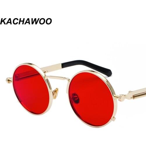 Kachawoo round gothic steampunk sunglasses men red metal frame retro vintage round sun glasses for women summer 2018 UV400