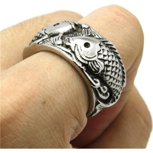 Fashion Ring Mens Jewelry Heavy Double Fishes Ring Top Quality 316L Stainless Steel