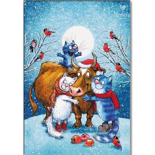 Cartoon Blue White Cat Pre-Printed 11CT Cross-Stitch DIY Embroidery Kit DMC Threads Craft Handmade Knitting Sewing Magic