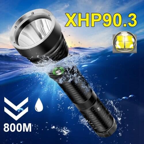 New100% XHP90.3 Professional Diving Flashlight IPX8 Highest Waterproof Underwater Led Torch 800M Super Bright Diving Flash Light