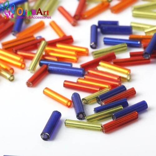 OlingArt new Glass seed beads AAA Mixed Color 65g/lot Silver color-Lined Bugle 9x1.8mm Tube Wholesale jewelry making