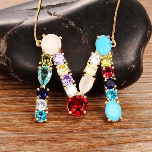 New Women Copper Micro Pave CZ Letter Necklace Charm Gold Chain Custom Name Necklace For Female Pendant Jewelry Accessories Gift