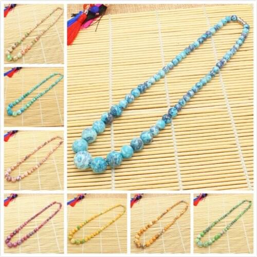 New Beautiful 6-14mm Rain Snow Stone Jaspers Gradually Round Necklace 17.5" 13Colors,Necklace for Women Jewelry