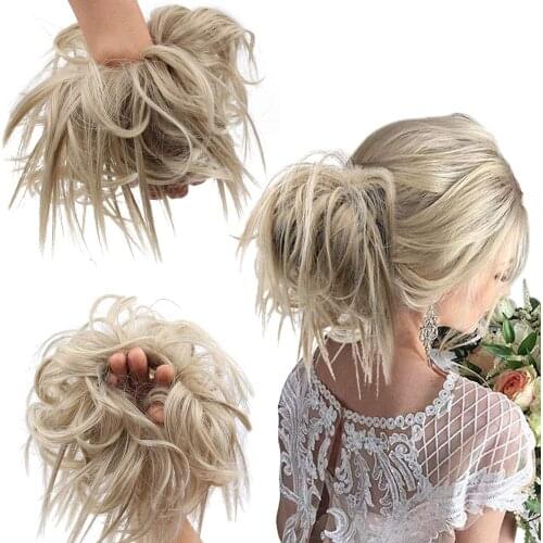 Kong&Li Synthetic Messy Scrunchie Chignon Donut Gary Brown Color Hair Bun Pad Elastic Hair Rope Rubber Band Hair Extensions