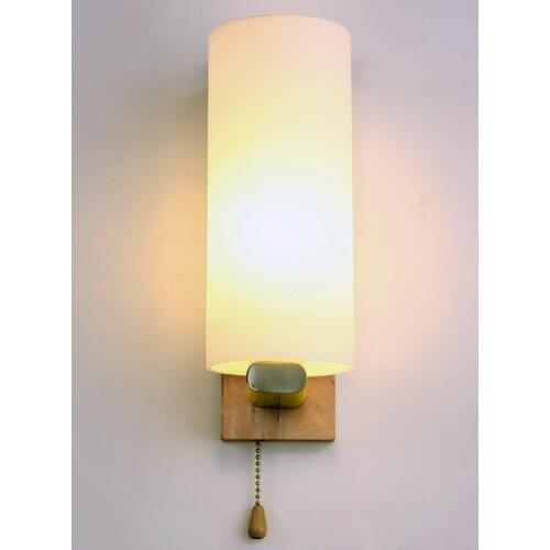 Modern Brief Bedside Solid Wood Wall Lamp Frosted Glass Oak Wood Wall Lights For Bedroom Living Room Hotel Free Shipping