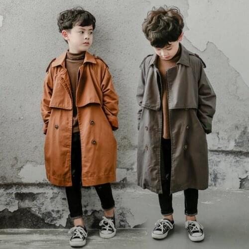 Boy Trench Coat High Quality Long Coat Teenagers Outerwear Spring Fall 100-140cm Turn-down Collar Casual Handsome Cotton Clothes