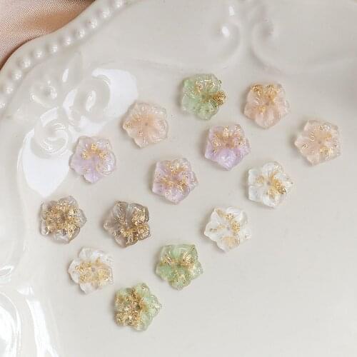 Spring sweet and fresh flowers inlaid with gold foil perforated resin diy handmade jewelry earrings hair pin accessories
