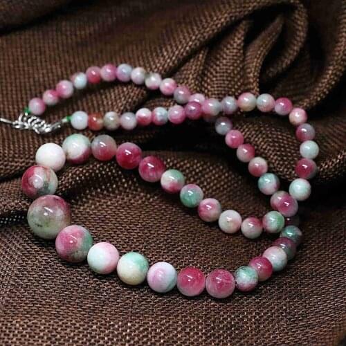Vintage multicolor pink chalcedony jades stone 6-14mm round beads tower Semi-precious chain necklace trendy jewelry 18inch B1482