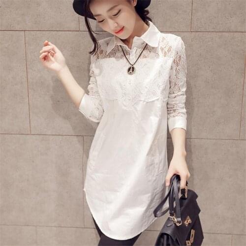 Blouse Women Hollow White Shirt Womens Spring Autumn Loose Lace Shirt Long Sleeve plus Size Top Blusas Mujer De Moda