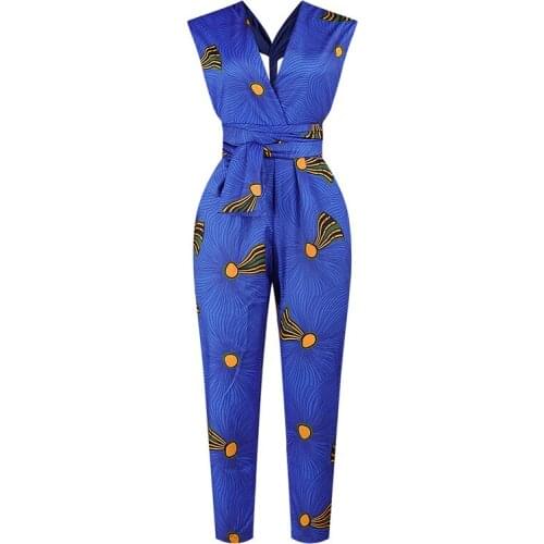 Womens African Floral Print Jumpsuits Boho Rompers Long Pants Party African Dresses Women African Clothes Robe Africaine Femme