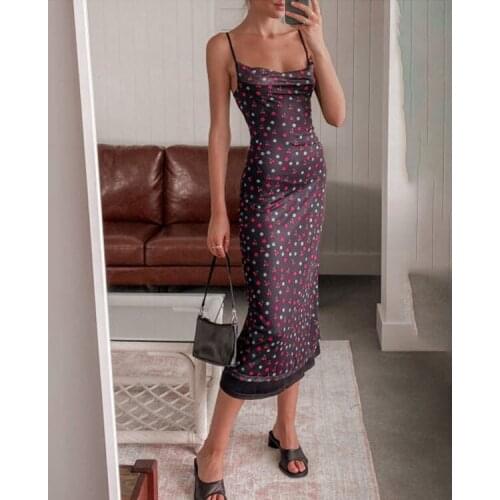 Chic Summer Printed Spaghetti Strap Midi Sundress Women Low Cut Ruched Backless Bodycon Dress Party Vacation Vestido A-Line