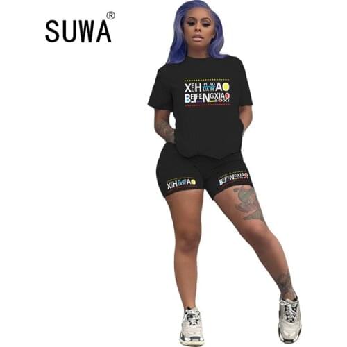 Hot recommend style chic sweat suit woman summer clothing two piece lounge set short sleeve t-shirt + biker shorts casual outfit