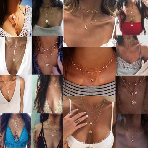 15 Styles Vintage Bohemia Crystal Star Water Drop Pendant Necklace Women Tessal Chain Wedding Jewelry Choker Necklaces Wholesale