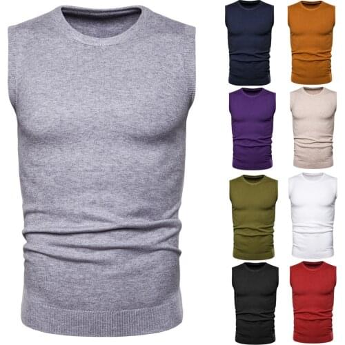 LUCLESAM Winter Men Warm Sleeveless Knitted Sweater Mens Solid Color Cotton Waistcoat sueteres para hombre