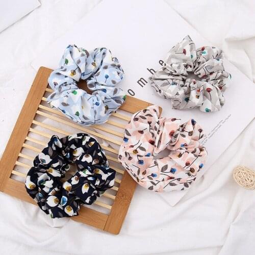 1PC Women Floral Wave Point Hair Scrunchies Solid Soft Vintage Hair Ropes Striped Fabric Elastic Rubber Bands Hair Accessories