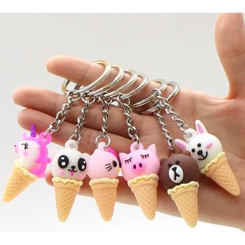 3pcs creative cartoon cute pet ice cream cone keychain pendant cute bear unicorn head dessert pendant