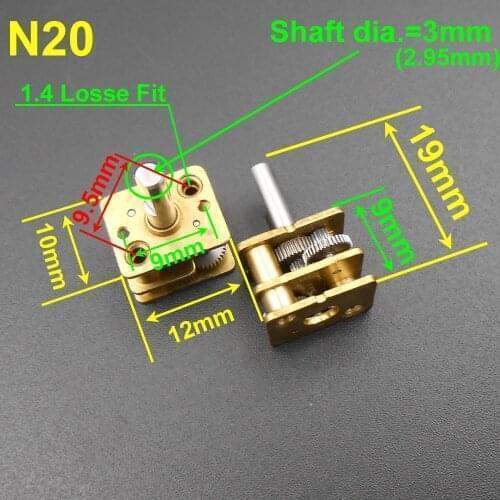 5Pcs All Metal Gear Reducer N20 Reduction Gear Box Gear-box Dia.3mm Shaft Diameter 3mm 12MMX10MMX19MM 4g DIY Accessories *CK002