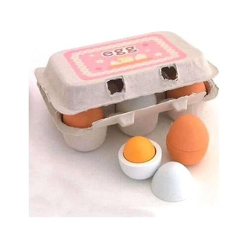 6PCS Baby Kids Pretend Play Educational Toy Wooden Eggs Yolk Kitchen Cooking Funny Birthday Gift