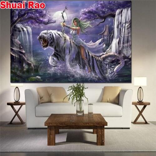 Girl and tiger diamant Painting full square/round 5d diy diamond painting rhinestone embroidery mosaic Anime fairy and animal