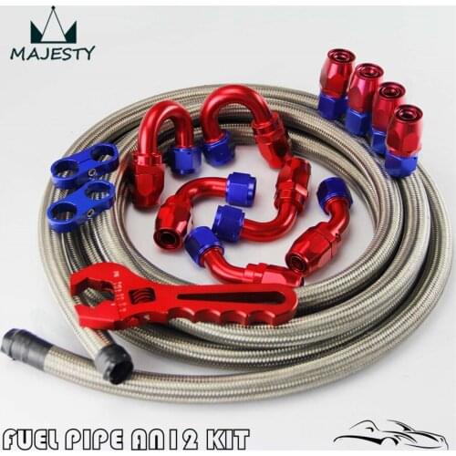 AN12 Stainless Steel Braided Hose line +Fitting Adaptor+Wrench Tools Spanner kit silver