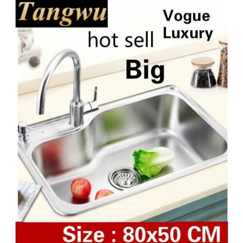 Free shipping Apartment high quality wash vegetables kitchen single trough sink 304 stainless steel big 80x50 CM