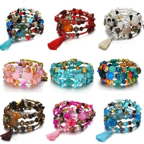 New Bracelet Colorful BohoTurquoises Bead Bracelet Women Natural Stone Bracelet Charm Ethnic Jewelry Adjustable Copper Bangle