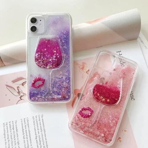 Glitter Liquid Quicksand Case on for Samsung Galaxy Note 10 9 8 5 S8 S9 S10 S20 Plus S20 Ultra S6 S7 Edge S5 Lip Wine Glass Case