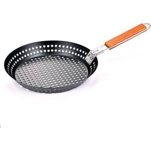 12.5'' Veggie Platter Non-Stick Barbecue Grilling Skillet Folding Handle Round BBQ Pizza Grill Pan Cook BBQ Plates Barbecue Tool