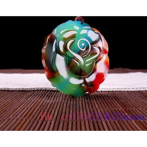 Color Jade Rose Pendant Fashion Jadeite Natural Charm Flower Carved Necklace Amulet for Gifts Jewelry Chinese Women