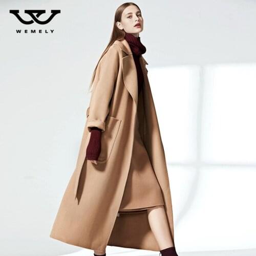 Double faced woolen overcoat coat autumn and winter 2019 new camel fashion medium and long double faced cashmere overcoat women