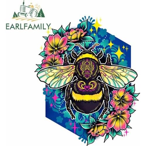 EARLFAMILY 13cm x 10.5cm for Bumble Bee Flower Star Windshield Decal RV Window Refrigerator Car Stickers Cartoon Car Assessoires
