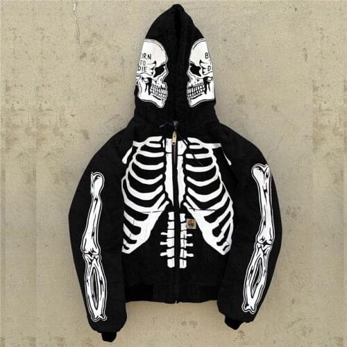ERENEJIAN Mens Fashion Hi Street Cardigan Hoodies Skull Painted Streetwear Sweatshirts Hip Hop Graffiti Hoody Tops Size S-4XL