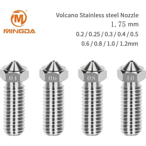 Volcano Extra Lengthen Stainless Steel M6 Nozzle All Metal 0.2mm/0.4mm/0.6mm/0.8mm/1.0/1.2mm for 1.75mm 3D Printer Parts