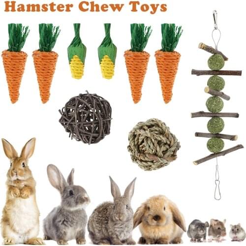 Hamster Rabbit Chew Toy Bite Grind Teeth Toys Corn Carrot Woven Balls for Tooth Cleaning Radish Molar Toys Pet Supplies
