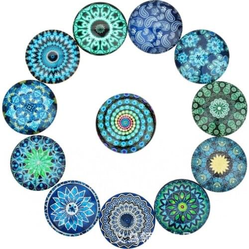 Julie Wang 10PCS 10-25mm Glass Cabochons Mixed Mandala Patterns Fat Back Round Demo Necklace Bracelet Jewelry Making Accessory
