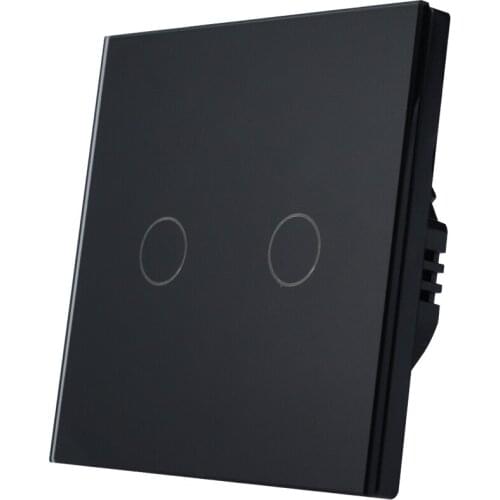 JUNEFOR EU Standard 2 Gang 1 Way Wall Touch Light Switch Wall Power Sensor Switch 8colors Crystal Glass Panel With Led Backlight