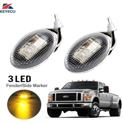 KEYECU 2Pieces 12V 3Led Front Fender Bed Side Marker Clearance Led Lights for 1999-2010 Ford Super Duty F250 F350 F450 F550