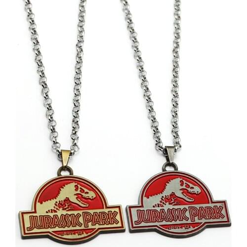 Classic Jurassic Park Movie Jurassik World Theme Logo Dinosaur Pendant Necklace Keychain Jewelry for Fans Gift
