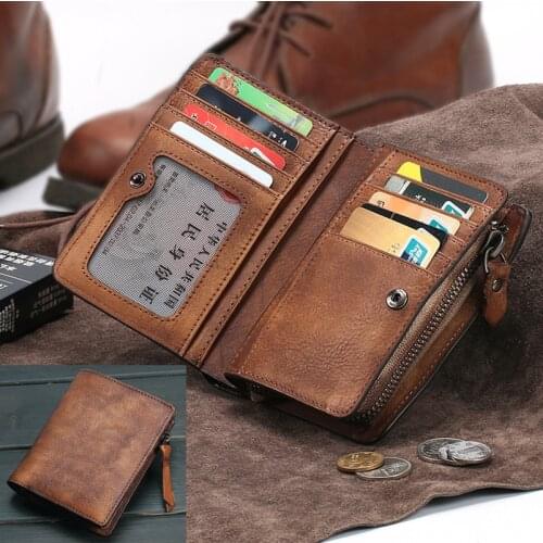 Fashion Vintage Genuine Leather Wallet men Wallet Leather men purse vertical short money bag male wallet coin Purse card holder