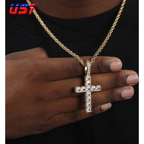 US7 Cross Pendant Necklace CZ AAA Shinny Zircons Inlay Pendant Gold Silver Color For Men&Women Hip Hop Fashion Jewelry Gift